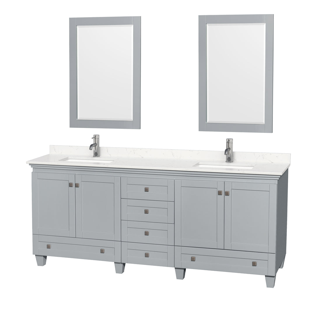 Wyndham Acclaim 80 Inch Double Bathroom Vanity in Oyster Gray, Light-Vein Carrara Cultured Marble Countertop, Undermount Square Sinks, 24 Inch Mirrors- Wyndham
