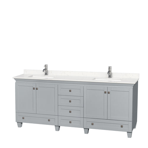 Wyndham Acclaim 80 Inch Double Bathroom Vanity in Oyster Gray, Light-Vein Carrara Cultured Marble Countertop, Undermount Square Sinks, No Mirrors- Wyndham