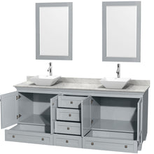 Load image into Gallery viewer, Wyndham Acclaim 80 Inch Double Bathroom Vanity in Oyster Gray, White Carrara Marble Countertop, Pyra White Porcelain Sinks, and 24 Inch Mirrors- Wyndham