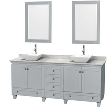 Load image into Gallery viewer, Wyndham Acclaim 80 Inch Double Bathroom Vanity in Oyster Gray, White Carrara Marble Countertop, Pyra White Porcelain Sinks, and 24 Inch Mirrors- Wyndham