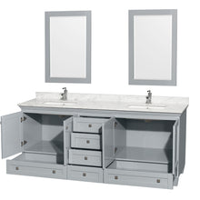 Load image into Gallery viewer, Wyndham Acclaim 80 Inch Double Bathroom Vanity in Oyster Gray, White Carrara Marble Countertop, Undermount Square Sinks, and 24 Inch Mirrors- Wyndham