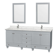 Load image into Gallery viewer, Wyndham Acclaim 80 Inch Double Bathroom Vanity in Oyster Gray, White Carrara Marble Countertop, Undermount Square Sinks, and 24 Inch Mirrors- Wyndham