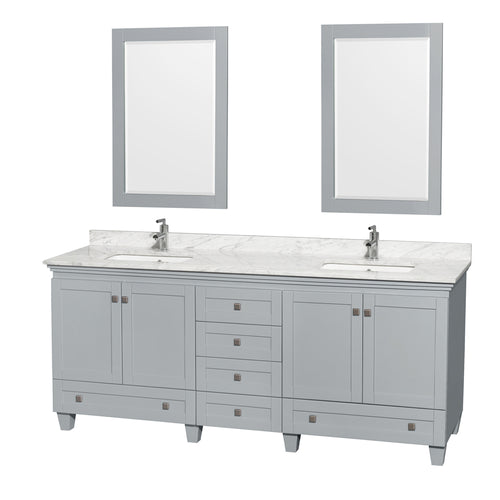 Wyndham Acclaim 80 Inch Double Bathroom Vanity in Oyster Gray, White Carrara Marble Countertop, Undermount Square Sinks, and 24 Inch Mirrors- Wyndham