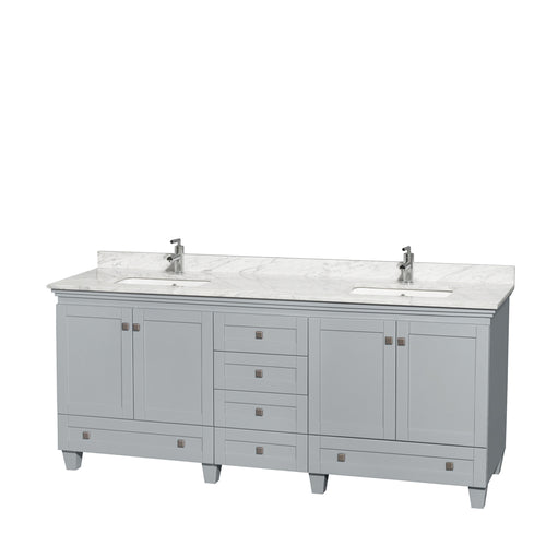 Wyndham Acclaim 80 Inch Double Bathroom Vanity in Oyster Gray, White Carrara Marble Countertop, Undermount Square Sinks, and No Mirrors- Wyndham