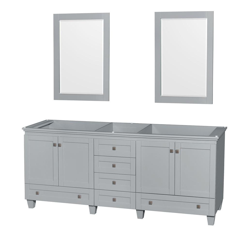 Wyndham Acclaim 80 Inch Double Bathroom Vanity in Oyster Gray, No Countertop, No Sinks, and 24 Inch Mirrors- Wyndham