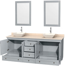 Load image into Gallery viewer, Wyndham Acclaim 80 Inch Double Bathroom Vanity in Oyster Gray, Ivory Marble Countertop, Pyra Bone Porcelain Sinks, and 24 Inch Mirrors- Wyndham