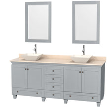 Load image into Gallery viewer, Wyndham Acclaim 80 Inch Double Bathroom Vanity in Oyster Gray, Ivory Marble Countertop, Pyra Bone Porcelain Sinks, and 24 Inch Mirrors- Wyndham