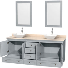 Load image into Gallery viewer, Wyndham Acclaim 80 Inch Double Bathroom Vanity in Oyster Gray, Ivory Marble Countertop, Pyra White Porcelain Sinks, and 24 Inch Mirrors- Wyndham