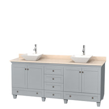 Load image into Gallery viewer, Wyndham Acclaim 80 Inch Double Bathroom Vanity in Oyster Gray, Ivory Marble Countertop, Pyra White Porcelain Sinks, and No Mirrors- Wyndham