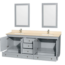 Load image into Gallery viewer, Wyndham Acclaim 80 Inch Double Bathroom Vanity in Oyster Gray, Ivory Marble Countertop, Undermount Square Sinks, and 24 Inch Mirrors- Wyndham