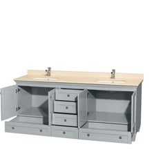 Load image into Gallery viewer, Wyndham Acclaim 80 Inch Double Bathroom Vanity in Oyster Gray, Ivory Marble Countertop, Undermount Square Sinks, and No Mirrors- Wyndham