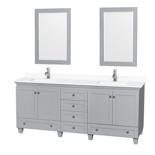 Wyndham Acclaim 80 Inch Double Bathroom Vanity in Oyster Gray, White Cultured Marble Countertop, Undermount Square Sinks, 24 Inch Mirrors- Wyndham