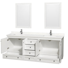 Load image into Gallery viewer, Wyndham Acclaim 80 Inch Double Bathroom Vanity in White, Light-Vein Carrara Cultured Marble Countertop, Undermount Square Sinks, 24 Inch Mirrors- Wyndham