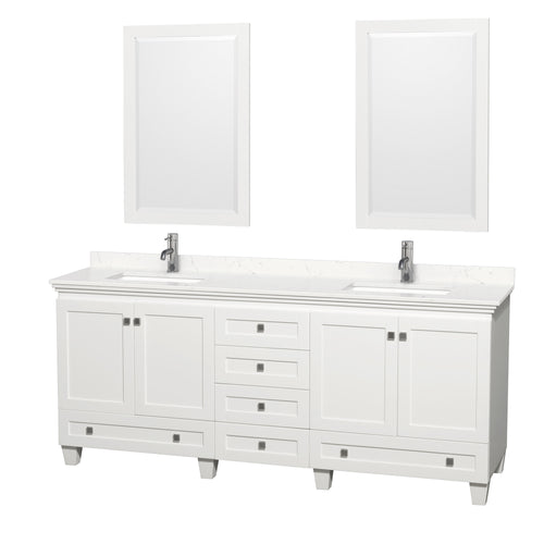 Wyndham Acclaim 80 Inch Double Bathroom Vanity in White, Light-Vein Carrara Cultured Marble Countertop, Undermount Square Sinks, 24 Inch Mirrors- Wyndham