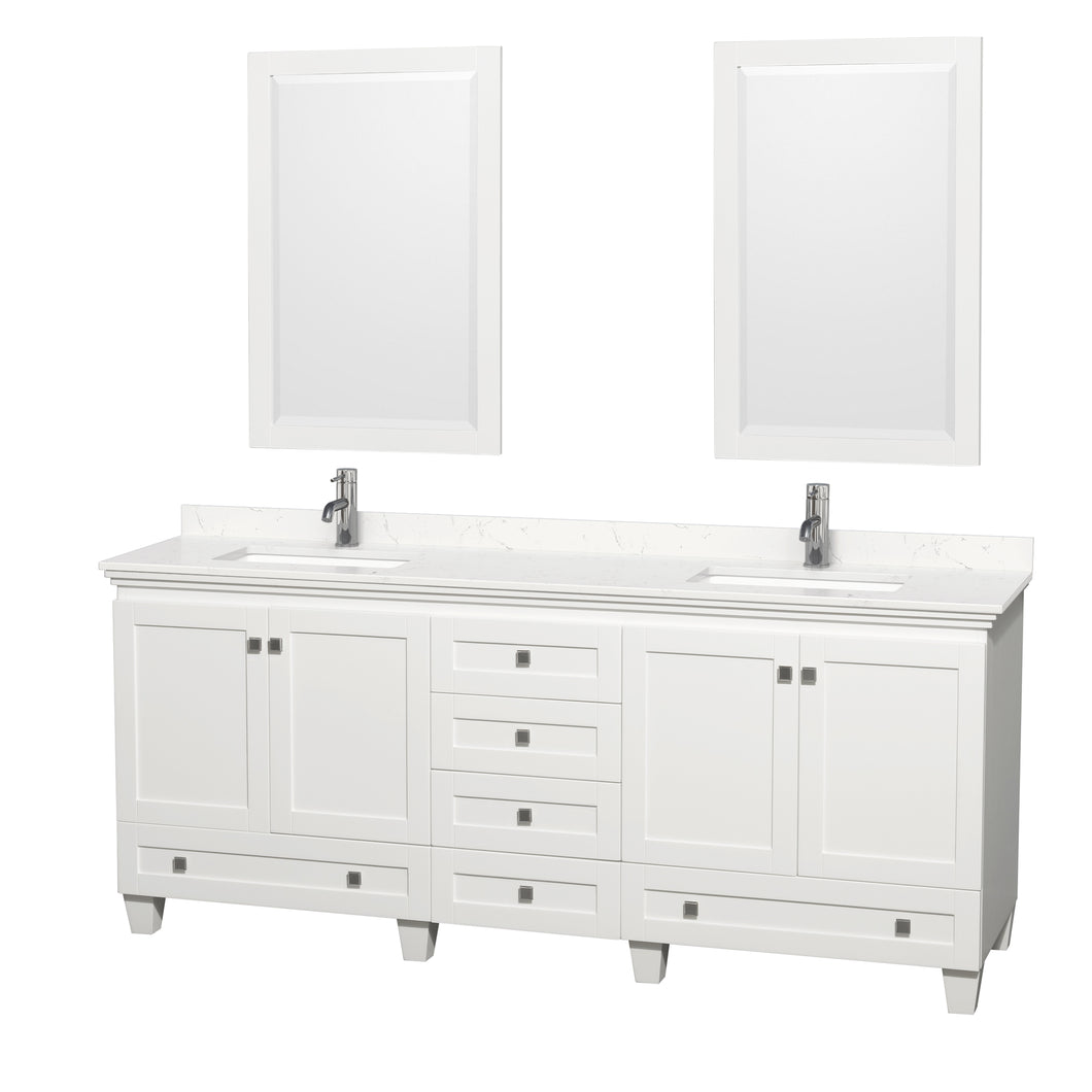 Wyndham Acclaim 80 Inch Double Bathroom Vanity in White, Light-Vein Carrara Cultured Marble Countertop, Undermount Square Sinks, 24 Inch Mirrors- Wyndham