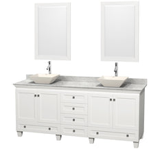 Load image into Gallery viewer, Wyndham Acclaim 80 Inch Double Bathroom Vanity in White, White Carrara Marble Countertop, Pyra Bone Porcelain Sinks, and 24 Inch Mirrors- Wyndham