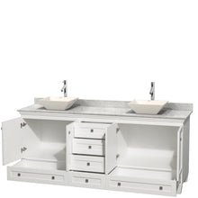 Load image into Gallery viewer, Wyndham Acclaim 80 Inch Double Bathroom Vanity in White, White Carrara Marble Countertop, Pyra Bone Porcelain Sinks, and No Mirrors- Wyndham