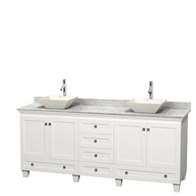 Load image into Gallery viewer, Wyndham Acclaim 80 Inch Double Bathroom Vanity in White, White Carrara Marble Countertop, Pyra Bone Porcelain Sinks, and No Mirrors- Wyndham