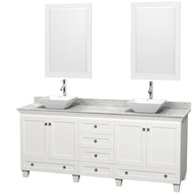 Load image into Gallery viewer, Wyndham Acclaim 80 Inch Double Bathroom Vanity in White, White Carrara Marble Countertop, Pyra White Porcelain Sinks, and 24 Inch Mirrors- Wyndham