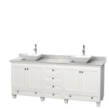 Load image into Gallery viewer, Wyndham Acclaim 80 Inch Double Bathroom Vanity in White, White Carrara Marble Countertop, Pyra White Porcelain Sinks, and No Mirrors- Wyndham