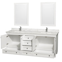 Load image into Gallery viewer, Wyndham Acclaim 80 Inch Double Bathroom Vanity in White, White Carrara Marble Countertop, Undermount Square Sinks, and 24 Inch Mirrors- Wyndham