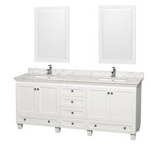 Load image into Gallery viewer, Wyndham Acclaim 80 Inch Double Bathroom Vanity in White, White Carrara Marble Countertop, Undermount Square Sinks, and 24 Inch Mirrors- Wyndham