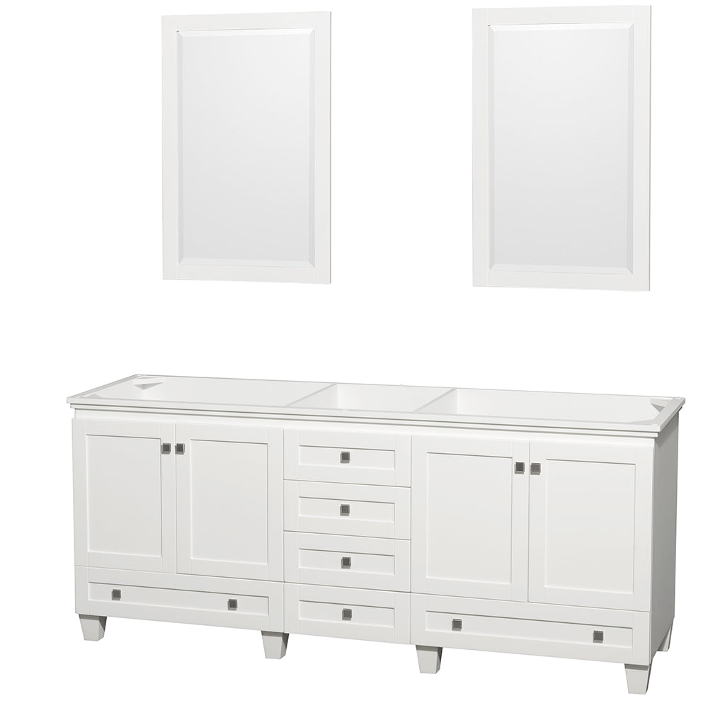 Wyndham Acclaim 80 Inch Double Bathroom Vanity in White, No Countertop, No Sinks, and 24 Inch Mirrors- Wyndham