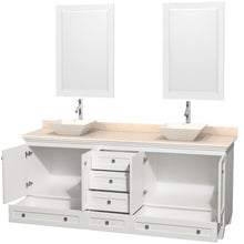 Load image into Gallery viewer, Wyndham Acclaim 80 Inch Double Bathroom Vanity in White, Ivory Marble Countertop, Pyra Bone Porcelain Sinks, and 24 Inch Mirrors- Wyndham
