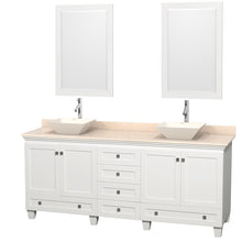 Load image into Gallery viewer, Wyndham Acclaim 80 Inch Double Bathroom Vanity in White, Ivory Marble Countertop, Pyra Bone Porcelain Sinks, and 24 Inch Mirrors- Wyndham