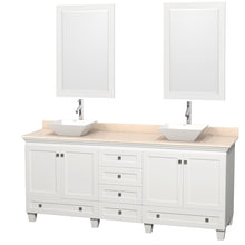 Load image into Gallery viewer, Wyndham Acclaim 80 Inch Double Bathroom Vanity in White, Ivory Marble Countertop, Pyra White Porcelain Sinks, and 24 Inch Mirrors- Wyndham