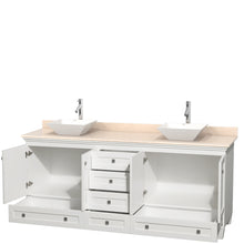 Load image into Gallery viewer, Wyndham Acclaim 80 Inch Double Bathroom Vanity in White, Ivory Marble Countertop, Pyra White Porcelain Sinks, and No Mirrors- Wyndham