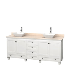 Load image into Gallery viewer, Wyndham Acclaim 80 Inch Double Bathroom Vanity in White, Ivory Marble Countertop, Pyra White Porcelain Sinks, and No Mirrors- Wyndham