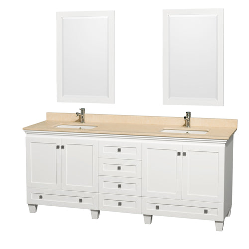 Wyndham Acclaim 80 Inch Double Bathroom Vanity in White, Ivory Marble Countertop, Undermount Square Sinks, and 24 Inch Mirrors- Wyndham