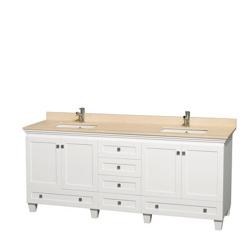 Wyndham Acclaim 80 Inch Double Bathroom Vanity in White, Ivory Marble Countertop, Undermount Square Sinks, and No Mirrors- Wyndham
