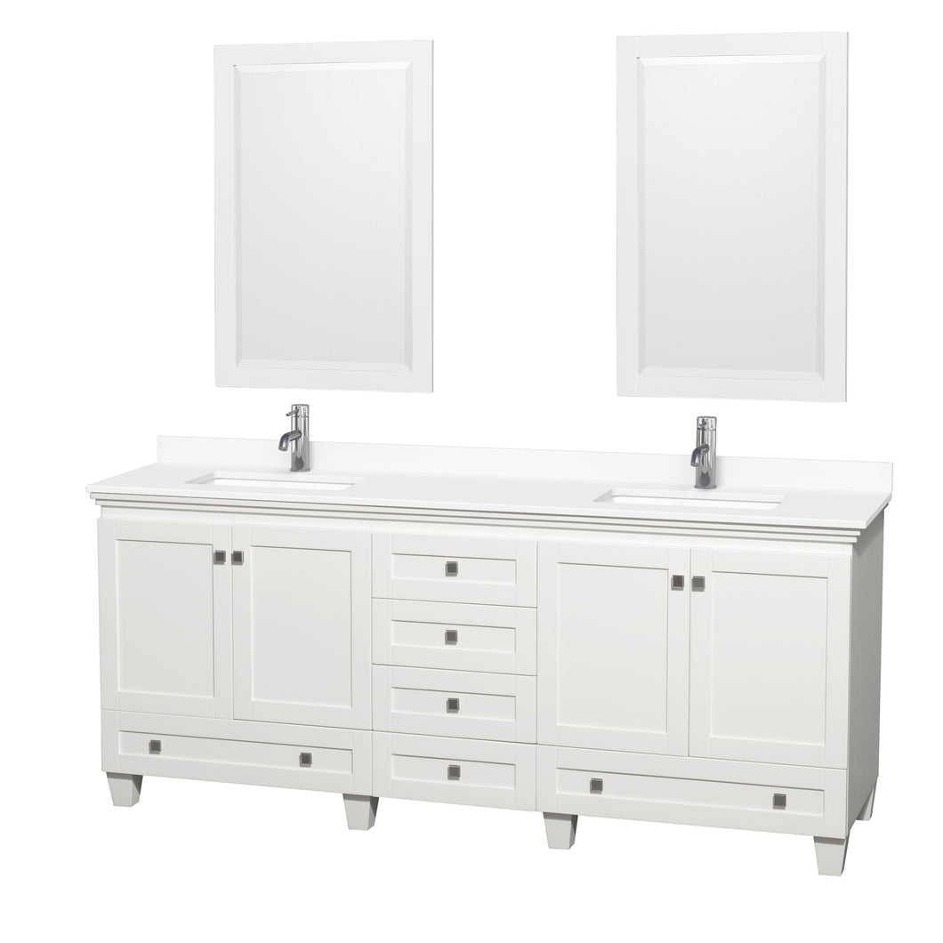 Wyndham Acclaim 80 Inch Double Bathroom Vanity in White, White Cultured Marble Countertop, Undermount Square Sinks, 24 Inch Mirrors- Wyndham