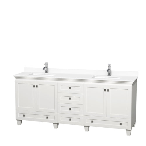 Wyndham Acclaim 80 Inch Double Bathroom Vanity in White, White Cultured Marble Countertop, Undermount Square Sinks, No Mirrors- Wyndham