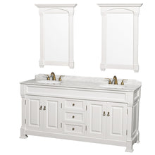Load image into Gallery viewer, Wyndham Andover 72 Inch Double Bathroom Vanity in White, White Carrara Marble Countertop, Undermount Oval Sinks, and 28 Inch Mirrors- Wyndham