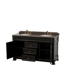 Load image into Gallery viewer, Wyndham Andover 60 Inch Double Bathroom Vanity in Black, Imperial Brown Granite Countertop, Undermount Oval Sinks, and No Mirror- Wyndham