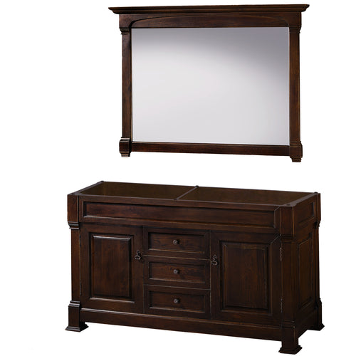 Wyndham Andover 60 Inch Double Bathroom Vanity in Dark Cherry, No Countertop, No Sink, and 56 Inch Mirror- Wyndham