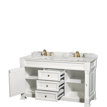 Load image into Gallery viewer, Wyndham Andover 60 Inch Double Bathroom Vanity in White, White Carrara Marble Countertop, Undermount Oval Sinks, and No Mirror- Wyndham