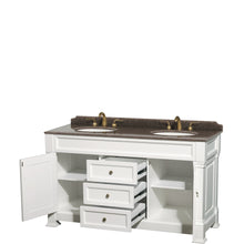 Load image into Gallery viewer, Wyndham Andover 60 Inch Double Bathroom Vanity in White, Imperial Brown Granite Countertop, Undermount Oval Sinks, and No Mirror- Wyndham
