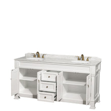 Load image into Gallery viewer, Wyndham Andover 72 Inch Double Bathroom Vanity in White, White Carrara Marble Countertop, Undermount Oval Sinks, and No Mirror- Wyndham