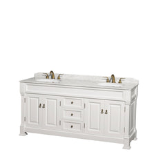 Load image into Gallery viewer, Wyndham Andover 72 Inch Double Bathroom Vanity in White, White Carrara Marble Countertop, Undermount Oval Sinks, and No Mirror- Wyndham
