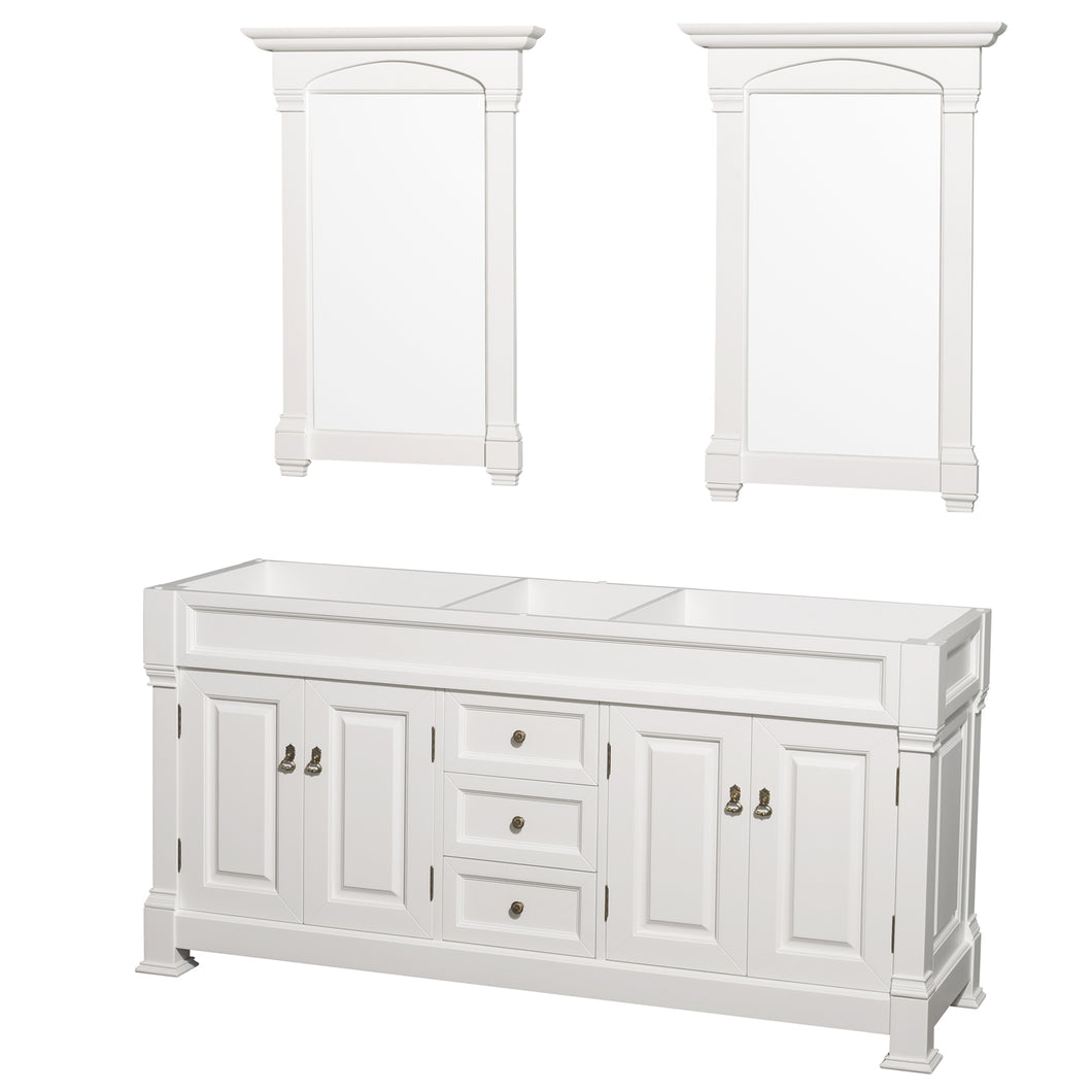 Wyndham Andover 72 Inch Double Bathroom Vanity in White, No Countertop, No Sink, and 28 Inch Mirrors- Wyndham