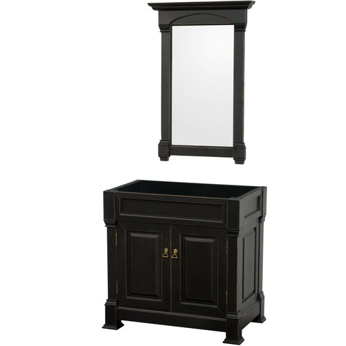 Wyndham Andover 36 Inch Single Bathroom Vanity in Black, No Countertop, No Sink, and 28 Inch Mirror- Wyndham