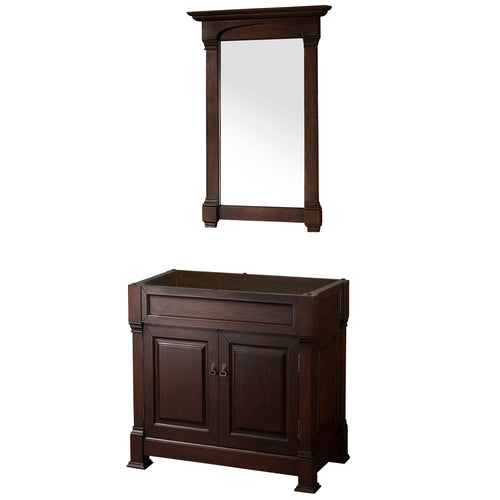 Wyndham Andover 36 Inch Single Bathroom Vanity in Dark Cherry, No Countertop, No Sink, and 28 Inch Mirror- Wyndham
