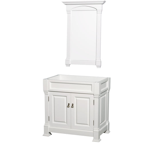 Wyndham Andover 36 Inch Single Bathroom Vanity in White, No Countertop, No Sink, and 28 Inch Mirror- Wyndham