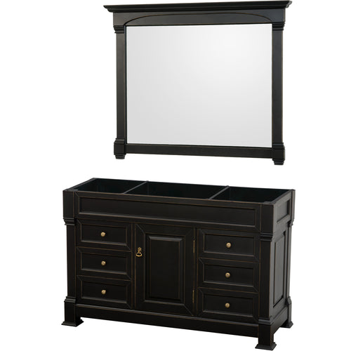 Wyndham Andover 55 Inch Single Bathroom Vanity in Black, No Countertop, No Sink, and 50 Inch Mirror- Wyndham