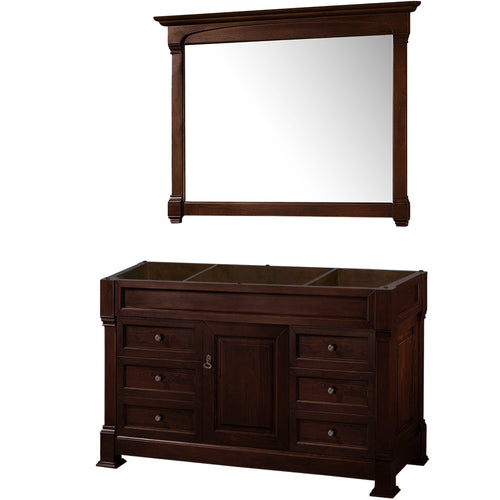 Wyndham Andover 55 Inch Single Bathroom Vanity in Dark Cherry, No Countertop, No Sink, and 50 Inch Mirror- Wyndham