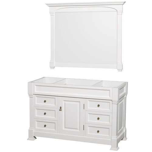 Wyndham Andover 55 Inch Single Bathroom Vanity in White, No Countertop, No Sink, and 50 Inch Mirror- Wyndham